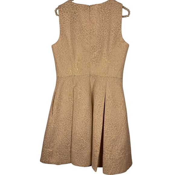 Banana Republic Heritage Gold Leapard Print Box Pleat V Neck Halter Dress Size 8 - Picture 8 of 10